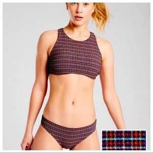 Athleta high neck seersucker swim top